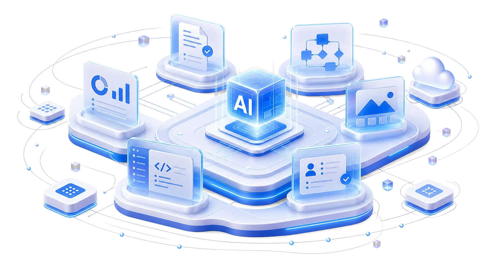 蓝白色分层 AI 功能集合 3D 图